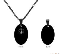 Vivaday Customizable Black Oval Medical ID Necklace - Emergency Alert with Name and Phone - For Men Women Dad Grandpa Brother - First Response DIY Jewellery