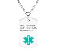Vivaday Customizable Medical ID Necklace | Teal Caduceus Pendant | Emergency Info Tag Necklaces for Seniors | Allergy-Free Unisex Jewelry for Travel and Everyday Wear YA5972