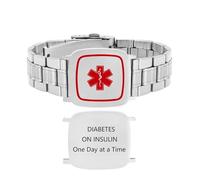 Vivaday DIABETES ON INSULIN Bracelet | Custom Engraved Medical ID Tag | Stainless Steel Wide Chain Emergency Medical Wristband | Red Star of Life EMS Symbol | Personalized Safety ID Jewelry YA6036