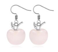 Vivaday Drop Apple Pendant Earrings for Women | Pink Rose Quartz Stone Dazzling Beautiful Crystal Jewelry for Mother Mom Birthday Present YA4030