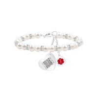 Vivaday Dynamic QR Code Medical Alert Bracelet for Women, Freshwater Pearl Editable Medical ID, Heart Charm, Red Alert ID Jewelry Gift for Grandma Daughter
