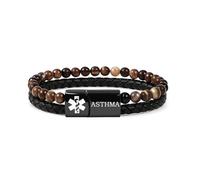 Vivaday Emergency Contact Bracelet | PU Leather Beaded Charm Wristband | Custom Engraved Medical Info ID | Allergy Safe Lightweight Fitness Band for Men YA5553