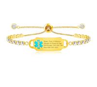 Vivaday Emergency Medical ID Bracelet | Custom Engraved Adjustable Zircon Accent Bracelets | Allergy-Safe Personalized Travel & Outdoor Medical ID for Women YA4987