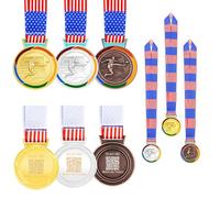Vivaday Football Medals Set Gold Silver Bronze, Round Metal QR Code Awards with Color Neck Ribbons for Football Tournaments, Sports Events and Team Competitions
