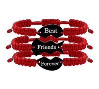 Vivaday Handmade Best Friend Bracelets for 3 - Adjustable Jewelry for Women Her Bridesmaids Weddings Engagements Birthday Gifts (Red)