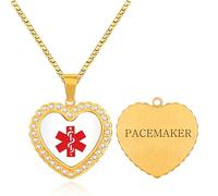 Vivaday Heart Pendant Medical Necklace | Stainless Steel Zircon Charm | Engraved Medical ID Tag | Sweatproof & Eco-Friendly Jewelry | Unisex for Sports & Outdoor YA5221