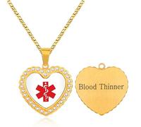 Vivaday Heart Pendant Medical Necklace | Stylish Emergency ID Jewelry | Durable Stainless Steel Chain For Travel, Gym, Hiking, Daily Wear | Custom Engraving Ready YA5221