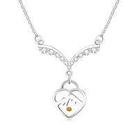 Vivaday Heart Shaped Mountain Mustard Seed Necklace for Wife, Low Sensitivity Platinum Plated Stainless Steel Christian Baptismal Jewelry for Girlfriend Lover Eternal Birthday Gift