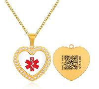 Vivaday Heart Symbol Medical Alert Necklace | Custom Engraved Zircon ID Tag | Comfortable Fit, Allergy Alert Jewelry | Ideal For Active Lifestyle & Mountain Climbing YA5221