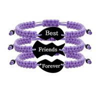 Vivaday Matching BFF Puzzle Bracelets Set - 3 Elegant Purple Braided Bracelets with Heart Charms for Women Family Friends Friendship Jewelry