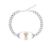 Vivaday Medical Alert Bracelet Stainless Steel with Gold Caduceus | Dynamic QR Code or Laser Engraved Medical ID Bracelet for Men Women | Adjustable Emergency Contact Allergy ID Jewelry Black Silver