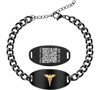 Vivaday Medical Alert Bracelet Stainless Steel with Gold Caduceus | Dynamic QR Code or Laser Engraved Medical ID Bracelet for Men Women | Adjustable Emergency Contact Allergy ID Jewelry Black Silver