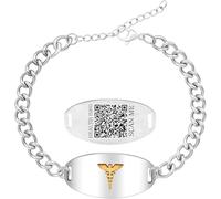 Vivaday Medical Alert Bracelet Stainless Steel with Gold Caduceus | Dynamic QR Code or Laser Engraved Medical ID Bracelet for Men Women | Adjustable Emergency Contact Allergy ID Jewelry Black Silver