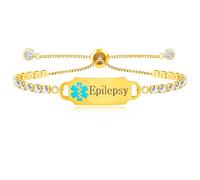 Vivaday Medical Identification Adjustable Emergency ID Bracelet | Engraved Custom Medical Symbol | Cubic Zirconia Link Design | Mountain Climbing Anti-Lost for Women YA4987