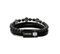 Vivaday Men's Medical ID Bracelet, Braided Leather Layered Design with Tiger Eye/Black Onyx/Lava Stone, Engraved or QR Code Emergency ID, Perfect for Birthday & Father's Day (CANCER)