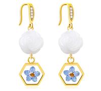 Vivaday Natural White Jade Crystal Flower Mustard Seed Dangle Earrings | Faith-Based Jewelry with Matthew 17:20 Inspiration for Women