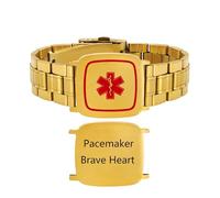 Vivaday PACEMAKER Bracelet | Custom Engraved Medical ID Cuff Bracelets | Stainless Steel Wide Band Emergency Contact Wristband | Red Star of Life EMS Symbol | Adjustable Hypoallergenic Safety ID