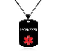 Vivaday Pacemaker Medical Alert Jewelry | Black Plated Emergency Necklace | Red Medical Symbol Tag for Pacemaker Awareness | Stainless Steel Adjustable ID Necklace