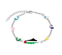 Vivaday Palestinian Flag Moon Drip Oil Chain Bracelet | Palestinian Justice Symbol Bracelets | Peaceful Palestine Pride Wristband | Handmade Palestinian Jewelry YA5885