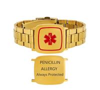 Vivaday PENICILLIN ALLERGY Bracelet | Custom Engraved Medical ID Wristband | Stainless Steel Emergency Contact Wide Band | Red Star of Life EMS Symbol | Personalized Safety ID Jewelry for Men
