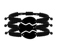 Vivaday Personalized 3-Piece Heart Puzzle Bracelet | Custom Engraved Names Woven Rope Chain Fashionable Friendship Bracelet for Men Women Family Friends