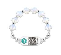Vivaday QR Code Medical Alert First Responder ID Tag Bracelet | Stainless Steel Double Lobster Clasp White Natural Gr ross Stone Hospital Rescue Bracelet with Rod of Asclepius for Life-Saving