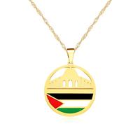 Vivaday Religious Mosque Palestinian Pride Flag Charm Necklace | Peace Necklaces for Unity | Unisex Middle Eastern Heritage Jewelry YA5137