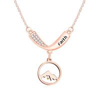 Vivaday Rose Gold Plated Round Mustard Seed Faith Mountain Necklace, Shining Cubic Zirconia Paved V-Shape Pendant Religious Faith Jewelry for Women YA4835
