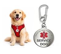Vivaday Service Dog Tag Protected Under Federal Law Engraved, Stainless Steel Medical Alert Pet ID Tag with Carabiner Clip
