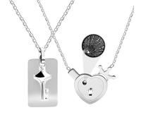 Vivaday Silver Couple Necklace Set with 100 Languages “I Love You” Projection, Stainless Steel Heart Lock and Key Matching Necklaces, Valentine’s Day Necklaces for Couples