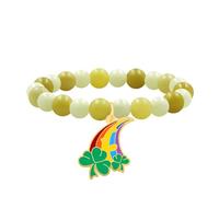 Vivaday St. Patrick's Day Handmade Green Beaded Bracelet with Rainbow Clover Charm - Irish Faith, Hope & Blessing Lucky Jewelry YS5659