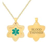 Vivaday Stainless Steel Star Medical Necklace | Engraved Medical ID Pendant | Adjustable Chain Medical Necklaces | Allergy-Safe Jewelry for Gym or Outdoor Use | Emergency Info Tag YA5503