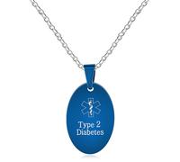 Vivaday Type 2 Diabetes Medical Alert Necklace - Blue Oval Pendant Emergency ID Necklace for Men and Women - Fashionable Emergency Response Jewelry