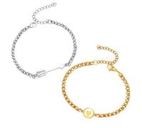 Vivaday Valentine’s Day “Cupid’s Arrow Through Heart” Couples Bracelets, Stainless Steel Cuban Chain Adjustable His & Hers Love Jewelry YS6791