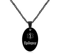 Vivaday Waterproof Black Epilepsy Medical Necklace - Emergency Alert ID Pendant for Men Lover Him- Rescue Fashion Jewelry