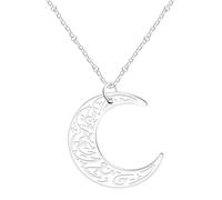Vivaday White Gold Plated Islamic Religious Necklace - Stainless Steel Allah Arabic Muslim Moon Pendant Necklaces Ayatul Kursi Islam Eid Ramadan Gift for Women Men