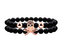 Vivaday Womens Rose Gold Plated Skull Bone Stretch Bracelet with 8mm Black Obsidian - Punk Rock Yoga Calming Bracelet for Wife Girlfriend Friend Sister YA4723
