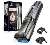 VivaEase Vacuum Beard Trimmer for Men, New Version Adjustable Precision Trimming Length with 2 Comb, Electric Cordless Vacuum Trimmer for Beard, Waterproof and Rinses Easy, Blades for Skin fit,Black