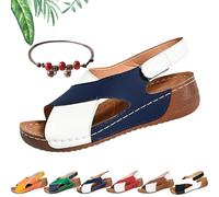 VivaFree - Ergonomic & Non-Slip Sandals for Pain Relief, Women's Backstrap Open Toe Adjustable Comfortable Platform Wedge Sandal (Navy, Adult, Women, 6.5, Numeric, UK Footwear Size System, Medium)