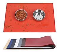 VIVAGLORY Dog Food Mat, Food Grade Silicone Mat Placemat Cat Dog Feeding Mat Waterproof Non-Slip, Anti-Messy Pet Bowl Mat with Raised Edge for Food and Water, Orange, L(60x40cm)