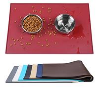 VIVAGLORY Dog Food Mat Grippymat Dog Feeding Mat, Waterproof & Silicone for Pet Cat, Food Tray Placemat with Lip & Raised Edges for Floor, L, Burgundy