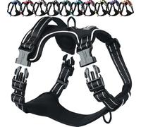 VIVAGLORY Dog Harness Easewalk No Pull Dog Harness with Handle Front Clip & Back Clip for Training Walking Lifting, No Pull Adjustable Easy On Padded Comfortable for Pet, L, Black - Plain