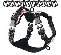 VIVAGLORY Dog Harness Easewalk No Pull Dog Harness with Handle Front Clip & Back Clip for Training Walking Lifting, No Pull Adjustable Easy On Padded Comfortable for Pet, M, Sakura Pink - Plain