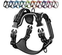 VIVAGLORY Dog Harness Easewalk No Pull Dog Harness with Handle Front Clip & Back Clip for Training Walking Lifting, No Pull Adjustable Easy On Padded Comfortable for Pet, L, Black - Patterned