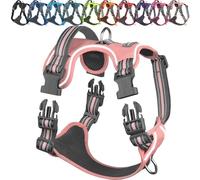 VIVAGLORY Dog Harness Easewalk No Pull Dog Harness with Handle Front Clip & Back Clip for Training Walking Lifting, No Pull Adjustable Easy On Padded Comfortable for Pet, L, Sakura Pink - Patterned