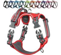 VIVAGLORY Dog Harness Easewalk No Pull Dog Harness with Handle Front Clip & Back Clip for Training Walking Lifting, No Pull Adjustable Easy On Padded Comfortable for Pet, XS, Red - Patterned