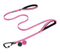 VIVAGLORY Dog Lead Lighthook Double Handle Dog Lead, Leash with Traffic Handle & Locking Carabiner for Walking & Training, Traffic Control Lightweight Carabiner for Puppy Pet, 1.2m x 1.4cm, Pink