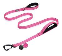 VIVAGLORY Dog Lead Lighthook Double Handle Dog Lead, Leash with Traffic Handle & Locking Carabiner for Walking & Training, Traffic Control Lightweight Carabiner for Puppy Pet, 1.2m x 2.5cm, Pink