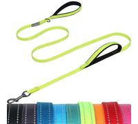VIVAGLORY Dog Lead Twingrip Double Handle Dog Lead, Leash with Traffic Handle & 2 Loop for Walking & Training, Reflective Traffic Control Heavy Duty for Puppy Pet, 1.2m x 1.4cm, Bright Yellow