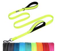 VIVAGLORY Dog Lead Twingrip Double Handle Dog Lead, Leash with Traffic Handle & 2 Loop for Walking & Training, Reflective Traffic Control Heavy Duty for Puppy Pet, 1.2m x 2.5cm, Bright Yellow
